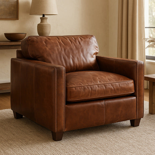 CHARTWELL HOME PEYTON COWHIDE LEATHER ARMCHAIR