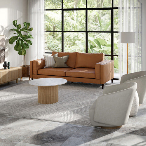 TAN BRAHM 3 SEATER PREMIUM FAUX LEATHER SOFA