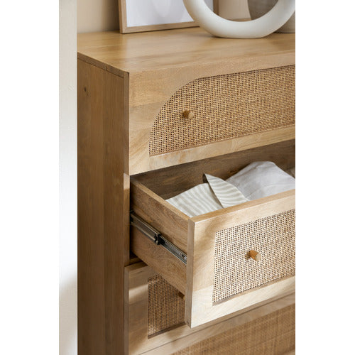 NATURAL ANYA MANGO WOOD & RATTAN 5 DRAWER CHEST