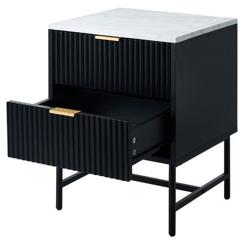 LIVING FUSION HAMMOND 2 DRAWER FAUX MARBLE BEDSIDE TABLE
