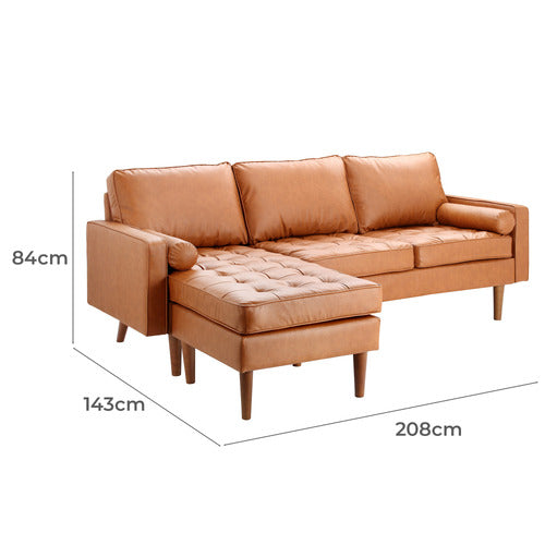 TAN STOCKHOLM FAUX LEATHER REVERSIBLE CHAISE SOFA