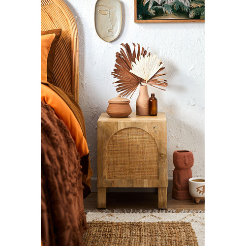 NATURAL ANYA MANGO WOOD & RATTAN BEDSIDE TABLE