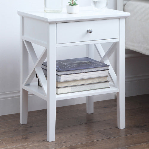 WEST VALLEY INTERIORS WHITE LONG ISLAND 1 DRAWER BEDSIDE TABLE
