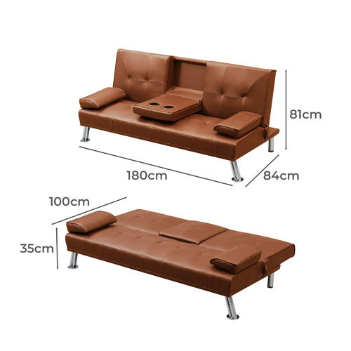OAKLEIGH HOME CLAUDE 3 SEATER FAUX LEATHER FUTON SOFA BED