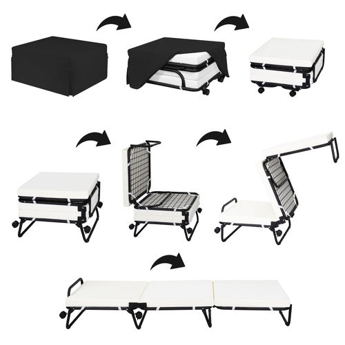 DECOR TRADERS FOLDLUX CONVERTIBLE OTTOMAN SOFA BED WITH CASTORS & SLIPCOVER