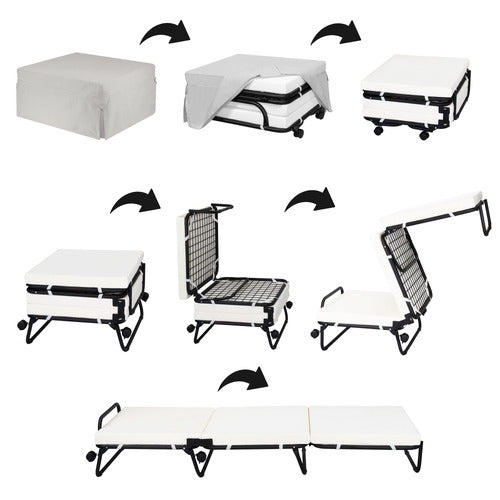 DECOR TRADERS FOLDLUX CONVERTIBLE OTTOMAN SOFA BED WITH CASTORS & SLIPCOVER
